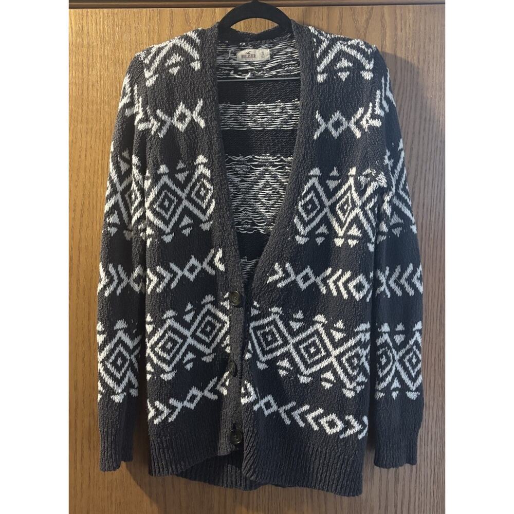 Boho Aztec Cardigan Soft Knit Button Front Hollister Geometric Sweater S